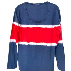 Tie Dye Red White Blue 4th of July Long Sleeve Scoop Neck T-Shirt Sz M #04